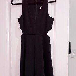Express Black Sleeveless Dress w/cut-out sides and low vneck